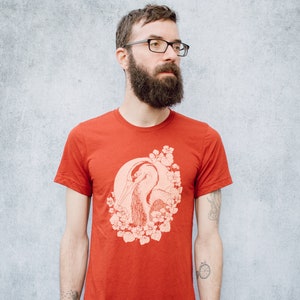 Nasturtium and Heron Brick Red Tri Blend Screen Printed Unisex Tee image 9