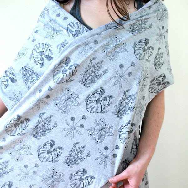 Medicinal Herb Botanical Pattern Heather Gray Jersey Scarf