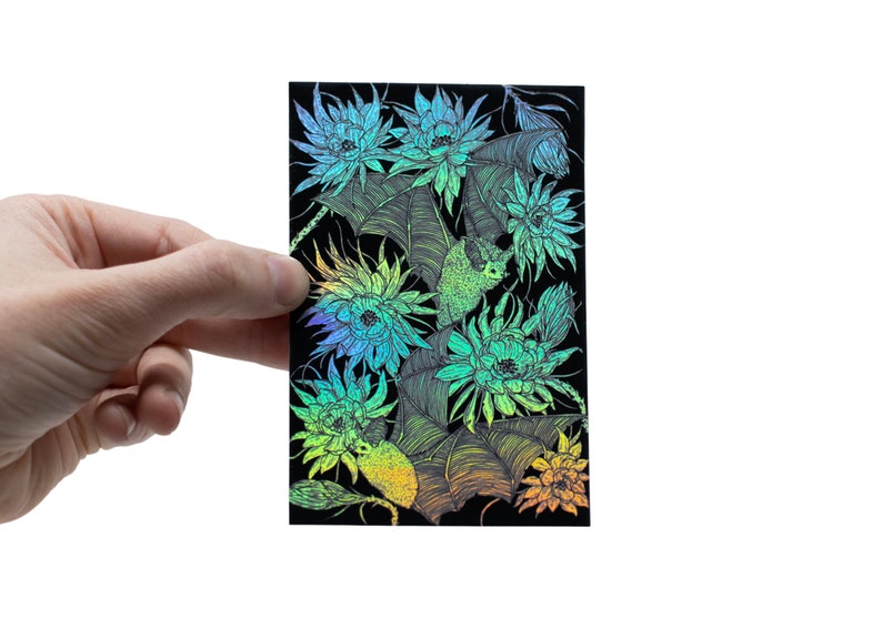 Bats and Night Blooming Cactus Holographic Foil Sticker image 9