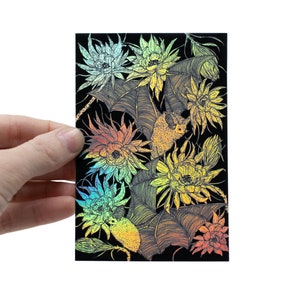 Bats and Night Blooming Cactus Holographic Foil Sticker image 1