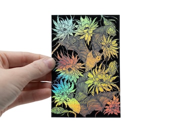 Bats and Night Blooming Cactus Holographic Foil Sticker