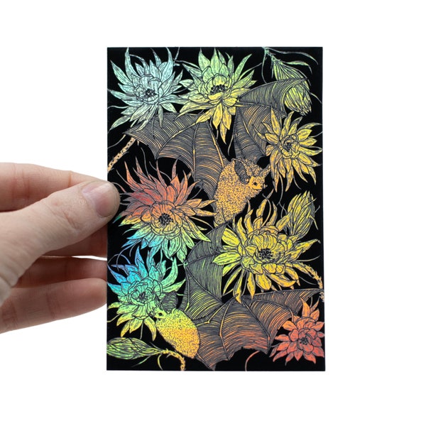 Bats and Night Blooming Cactus Holographic Foil Sticker