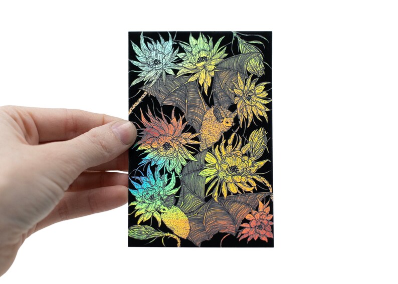 Bats and Night Blooming Cactus Holographic Foil Sticker image 1