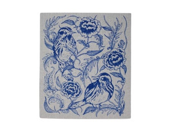 Floral Bird Gray Swedish Dish Cloth Sponge