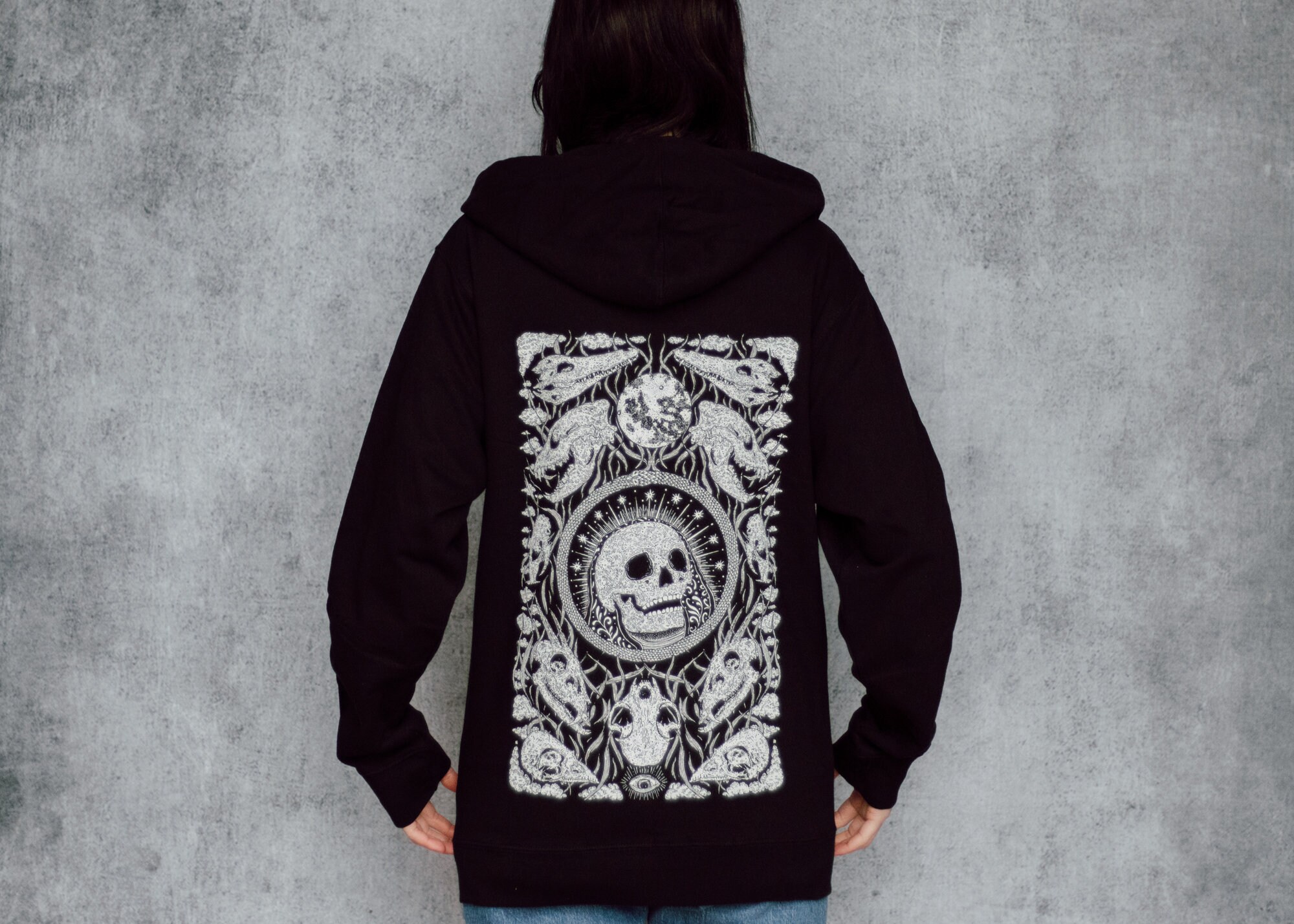 The Ossuary Skull Shrine Black Zip up Screen Print Punk Moon - Etsy