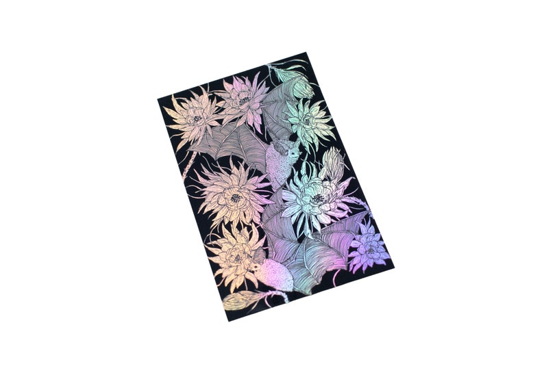Bats and Night Blooming Cactus Holographic Foil Sticker image 3