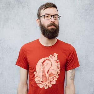 Nasturtium and Heron Brick Red Tri Blend Screen Printed Unisex Tee image 1