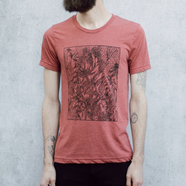 Houseplant Pattern Box Clay Tri Blend Screen Printed Unisex Tee