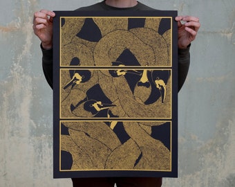 Entangled Golden Swan Open Edition Gold on Black Screen Printed Poster