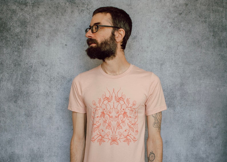 Mouse and Strawberry Peachy Pink Screen Printed Unisex Tee image 8