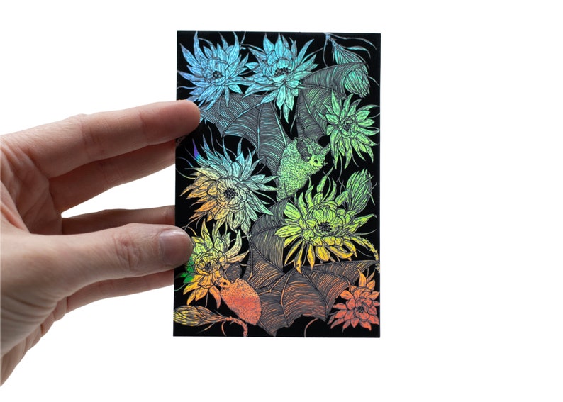 Bats and Night Blooming Cactus Holographic Foil Sticker image 6