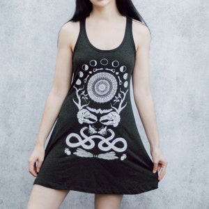 Rabbit Skull Antler Collage Racerback Punk Screen Print Moon Phase Mini Tank Dress image 1