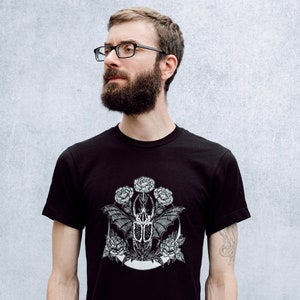 Goliathus Beetle and Crescent Moon Screen Print Black T-Shirt