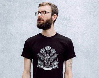 Goliathus Beetle and Crescent Moon Screen Print Black T-Shirt