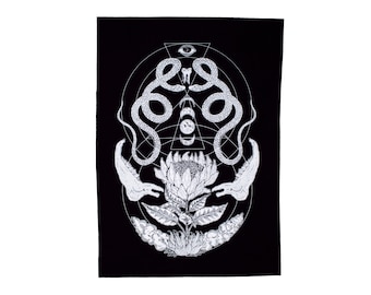 Snake and Bone Sew On Punk Back Patch in Black
