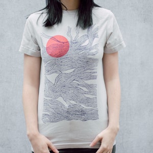 Sun and Waves Abstract Screen Printed Grey T-Shirt image 2