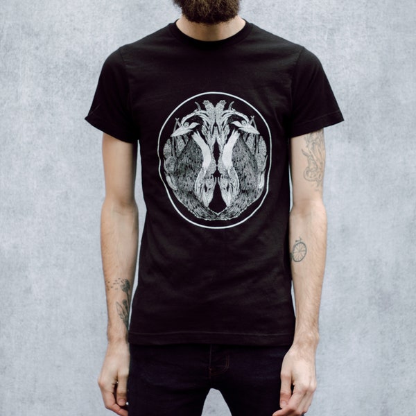 Night Heron Hex Unisex Black T-Shirt