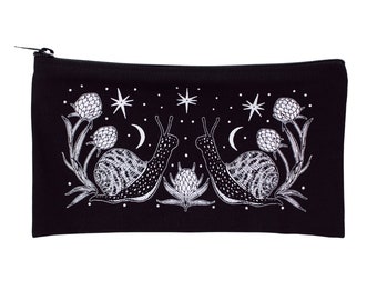 Snail and Thistle Black Organic Canvas Pencil Pouch