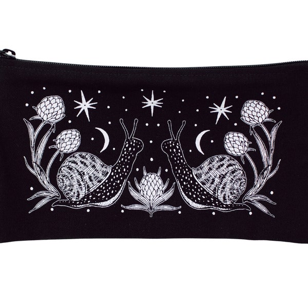 Snail and Thistle Black Organic Canvas Pencil Pouch