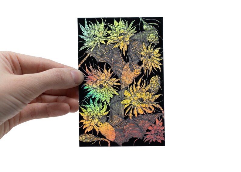 Bats and Night Blooming Cactus Holographic Foil Sticker image 4