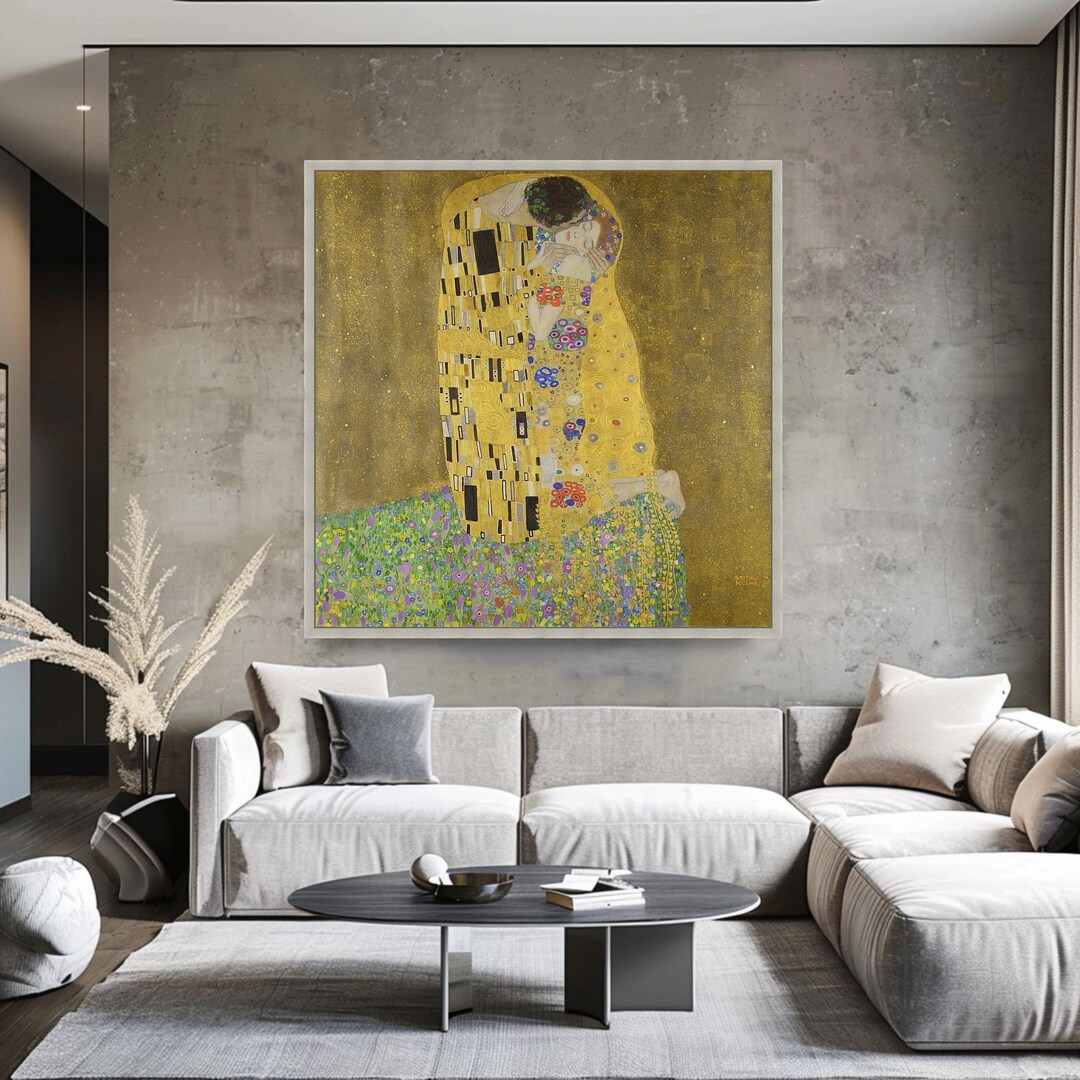 The Kiss by Gustav Klimt Canvas Wall Art, Gold Romantic Love Painting ...