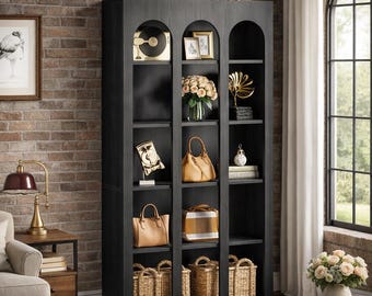 Arched Bookshelf 5-Tier Vintage Tall Bookcase Open Display Storage Shelves Organizer