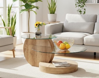 Modern Round Glass Coffee Table Small Space Circle Coffee Table