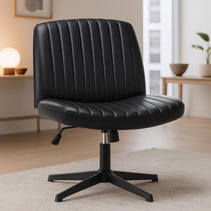 Modern Desk Chair – Armless Wide Seat, Adjustable Swivel – Fabric or Leather image 9