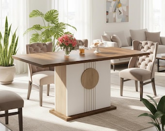 Farmhouse Dining Table Rectangular Wood Table for 4–6 People, Kitchen & Dining Room Dinner Table