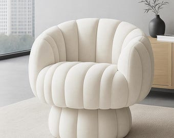 Modern Velvet Swivel Chair – Barrel Accent Armchair with Cloud Design for Living Room