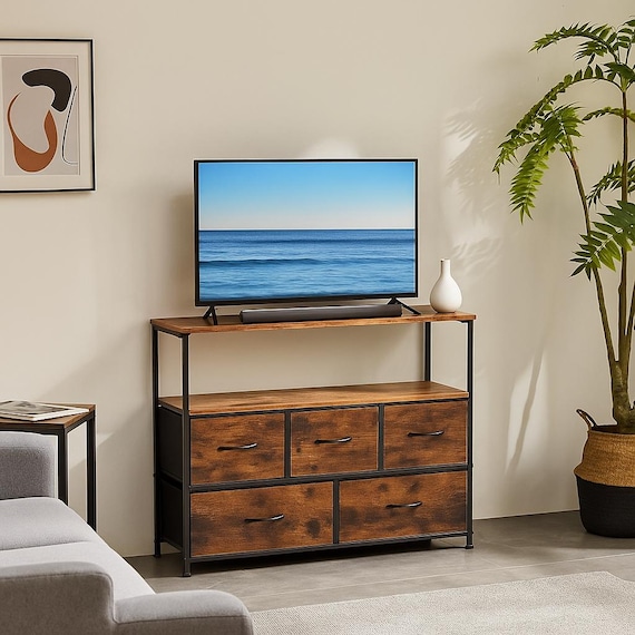 tv stand dresser for bedroom Aowos Dresser TV Stand with 4 Drawers Dressers for Bedroom, White Dresser  Chests of Drawers Long Dressers TV Console for Living Room main image 1