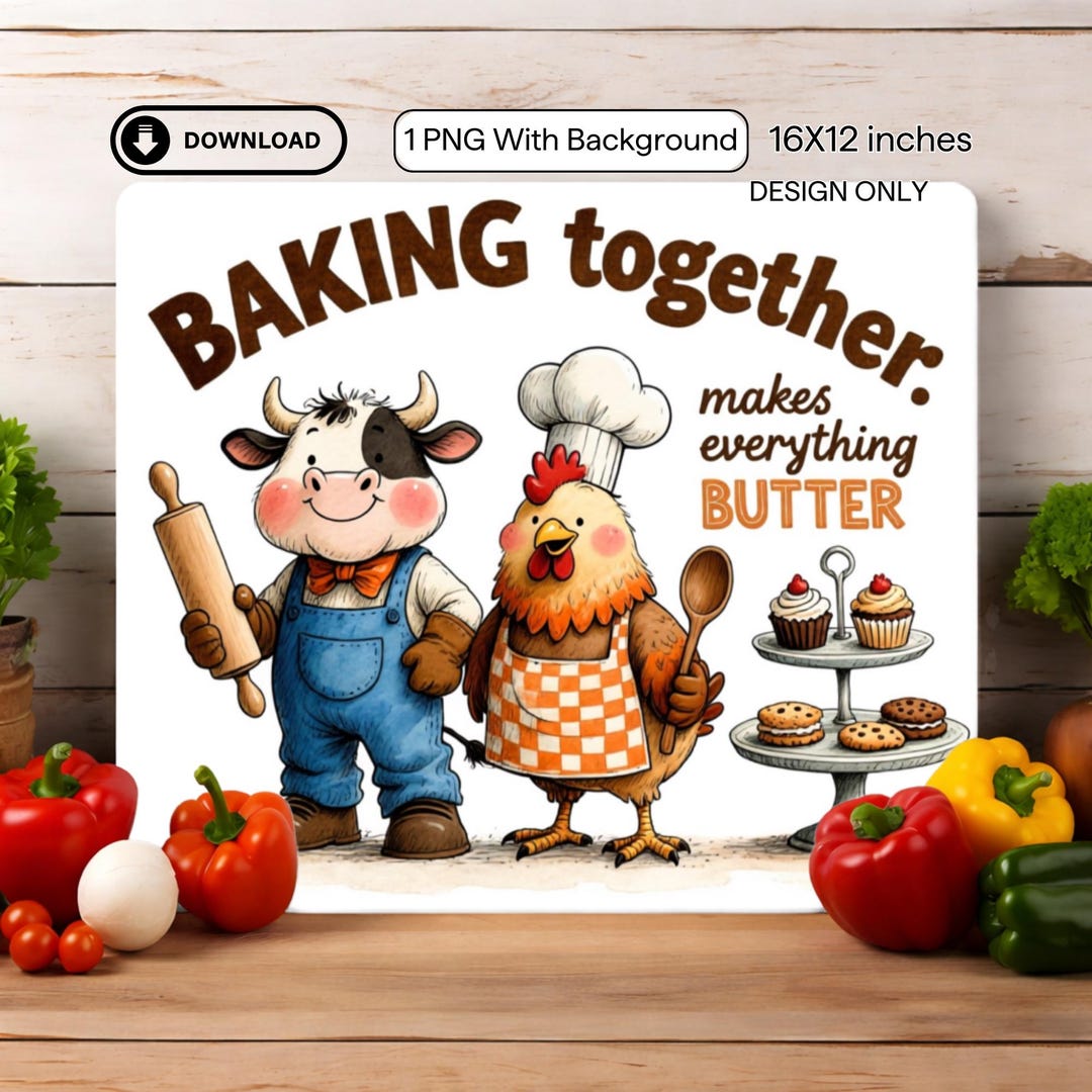 Funny Chicken and Cow Baking Together Cutting Board, Sarcastic Kitchen ...