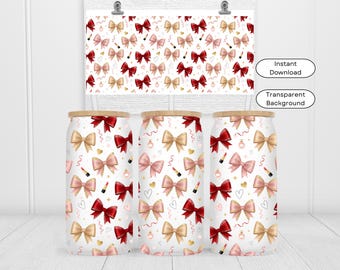 Coquette Bows  Valentine Libbey glass can png, Ribbon lovely 16 oz tumbler wrap design uv dtf, Coffee Glass PNG download