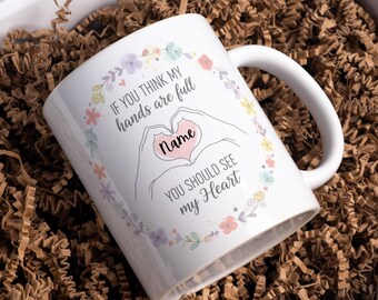 Custom Kids Mom‘s Heart Hand Mug Wrap, Mama 11oz Mug Template, Mom Floral 11oz Mug Png, Mothers Day Coffee Mugs Png, Mothers Day Mug
