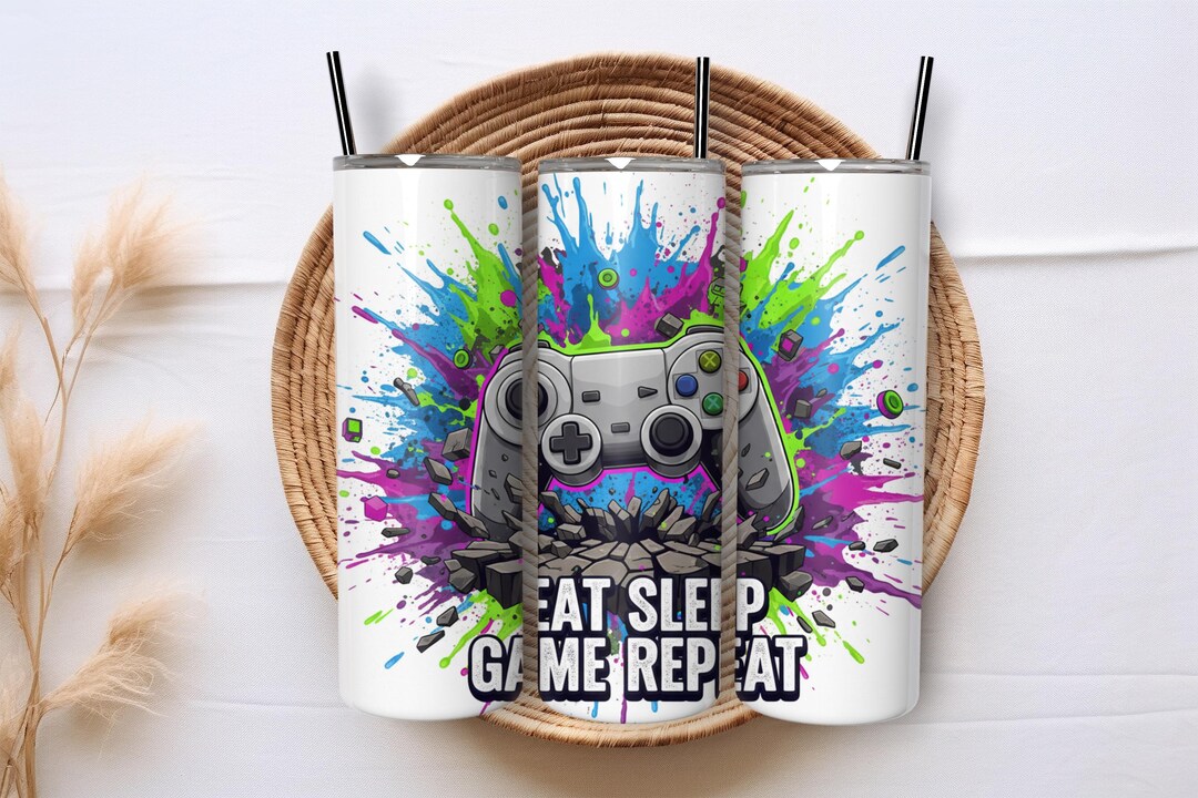 Gamer Eat Sleep Game Repeat Controller 20oz Skinny Tumbler Wrap ...