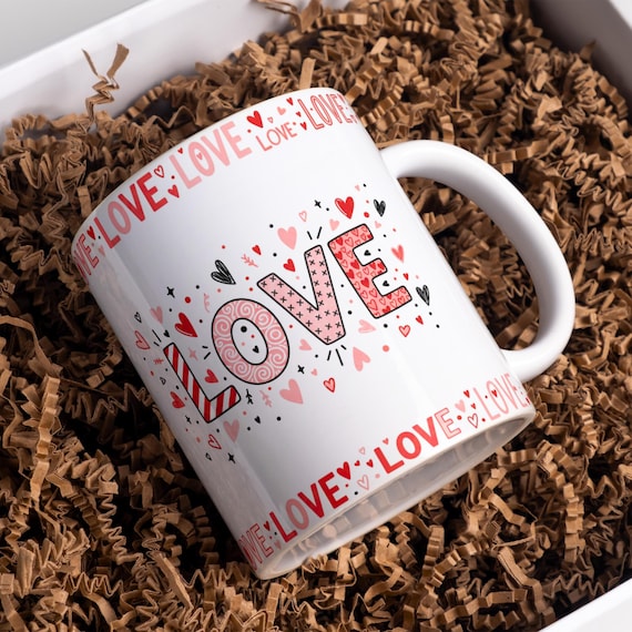 Love Mug Wrap Sublimation Design PNG 11oz 15oz, Valentine's Day Mug, Gift for Her, Coffee Cup Design, Digital Download