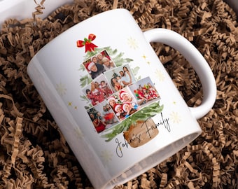 Family Photo Christmas Mug Wrap PNG, Custom Name Holiday 11oz 15oz Mug Printable