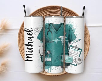 Custom Name Nurse Doctor Medical Personalized 20oz Skinny Tumbler Wrap PNG Gift Sublimation Design Download