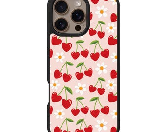 Funda para iPhone con estampado de cerezas – Compatible con MagSafe, protección contra caídas de 3 metros
