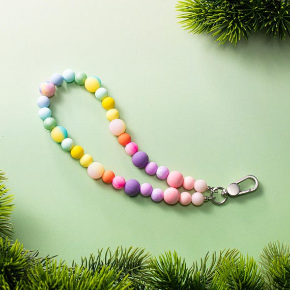 Silicone Bead Phone Wrist Strap – Beaded iPhone Strap with Zinc Alloy Clasp, Universal Phone Charm Strap, Handmade Phone Strap