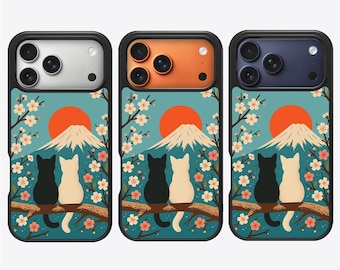 Funda para iPhone Fuji Cats – Compatible con MagSafe, protección contra caídas de 3 metros, diseño de flores de cerezo.