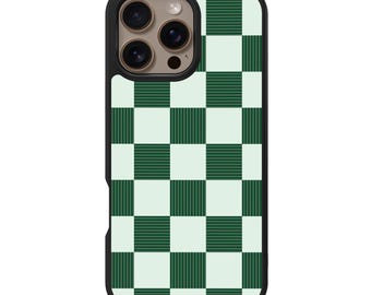 Funda para iPhone a cuadros color esmeralda – Compatible con MagSafe, protección contra caídas de 3 metros