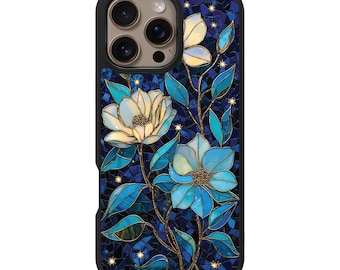 Funda para iPhone Midnight Magnolia – MagSafe, protección contra caídas de 3 metros, diseño resistente a la decoloración.