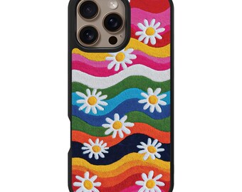 Funda para iPhone Rainbow Daisy – MagSafe, protección contra caídas de 3 metros, diseño resistente a la decoloración.