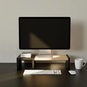 Soporte para monitor de madera maciza | Elevador modular de escritorio de 120 kg con accesorios