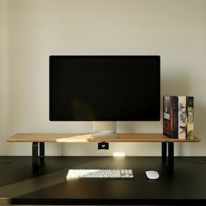 Suporte duplo para monitor em madeira maciça de 90 cm | Organizador de mesa | 150 kg