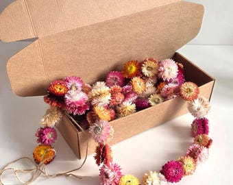 Dried Flower Wall Hanging Garland, Flower Decor from Strawflowers, Double-Sided