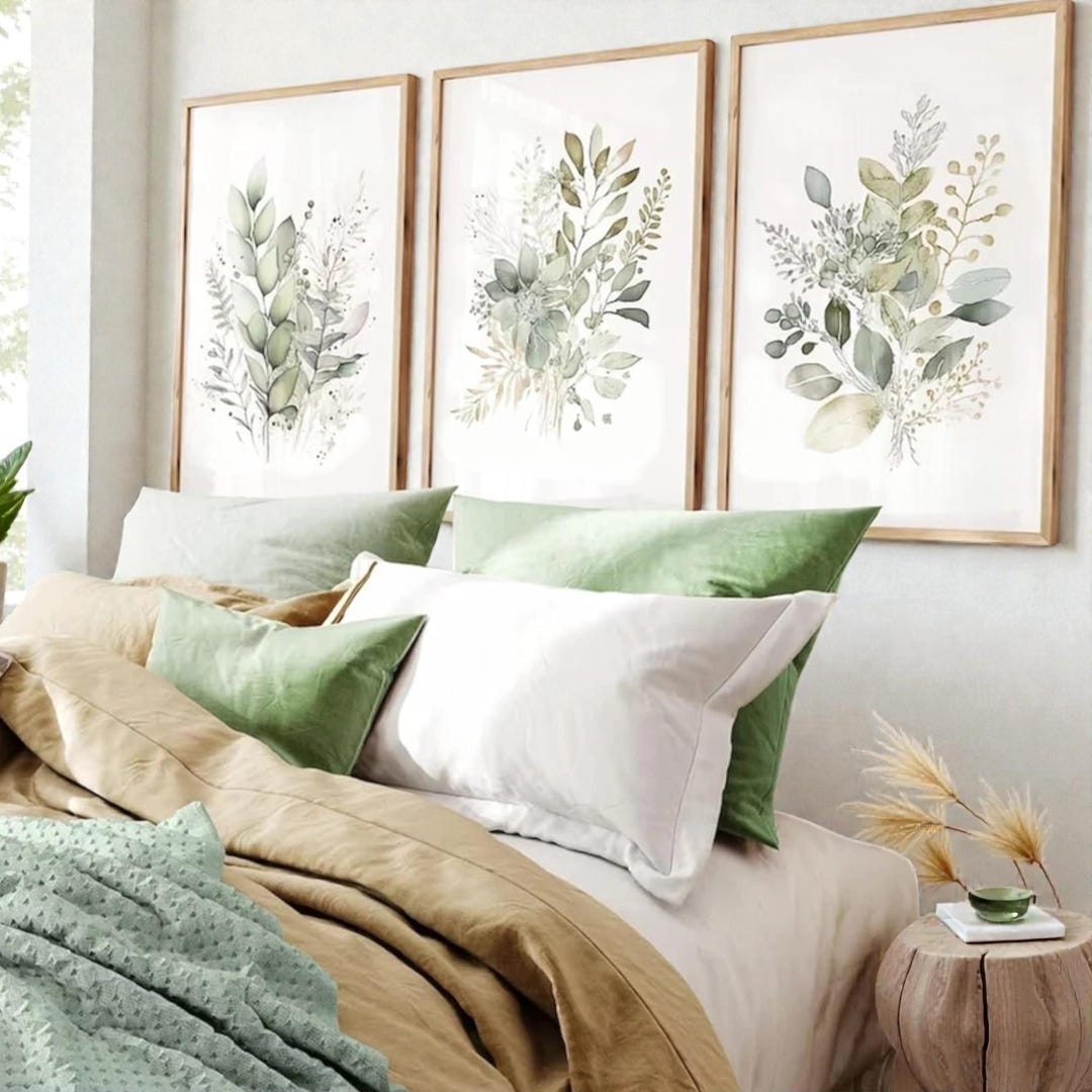Botanical Wall Art Set of 3, Watercolor Floral Prints, Boho Neutral ...