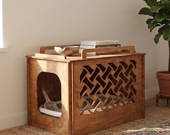 Modern Wooden Cat Litter Box Enclosure – Stylish Hidden Washroom Furniture