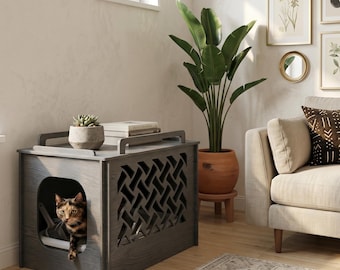 Modern Wooden Cat Litter Box Enclosure – Stylish Hidden Washroom Furniture